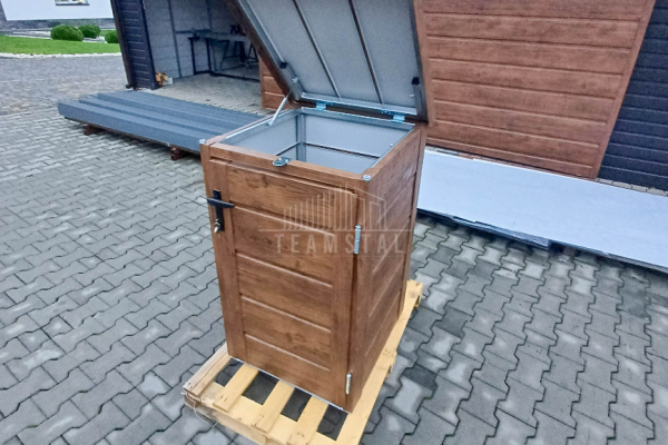 Ogłoszenie - Zabudowa kosza na śmieci wiata śmietnikowa obudowa kubła 80x70x120 cm 1x240L ciemny orzech TS951 - Kłodzko - 1 500,00 zł