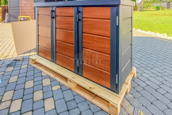 Ogłoszenie - Zabudowa koszy na śmieci wiata śmietnikowa obudowa kubłów 207x80x120 cm 3x240L Antracyt - Jasny Orzech TS954 - Dąbrowa Górnicza - 3 450,00 zł