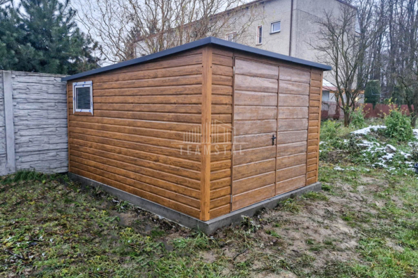 Ogłoszenie - Schowek - domek ogrodowy 3x4m - Brama dwuskrzydłowa - okno - jasny orzech - drewnopodobny - dach spad w tył TS929 - Toruń - 5 250,00 zł