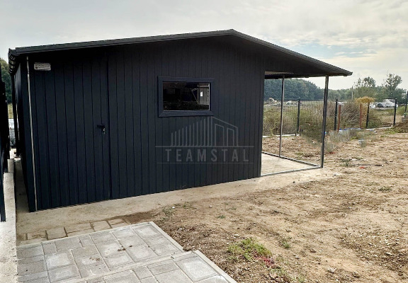 Ogłoszenie - Garaż blaszany Domek ogrodowy Schowek 4x6m + Wiata 2x6m  Drzwi 2x Okno Antracyt Rynny Dach dwuspadowy TS1005 - Katowice - 13 990,00 zł