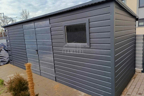Ogłoszenie - Schowek - domek ogrodowy 6x2,5m + wiata 0,5m - Brama dwuskrzydłowa - okno - antracyt - dach spad w tył TS983 - Przemyśl - 8 700,00 zł