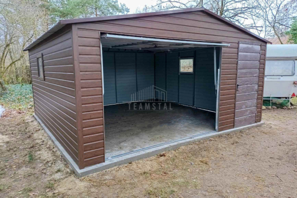 Ogłoszenie - Garaż blaszany 5,5x6m - Brama uchylna - drzwi - Ciemny orzech - drewnopodobny - dach dwuspadowy TS985 - Oświęcim - 14 200,00 zł