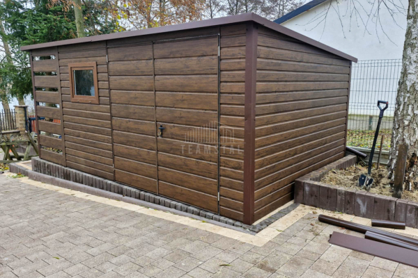 Ogłoszenie - Schowek domek ogrodowy + wiata 1x3m  4x3m Brama dwuskrzydłowa okno drewnopodobny dach spad w tył TS927 - Inowrocław - 6 350,00 zł