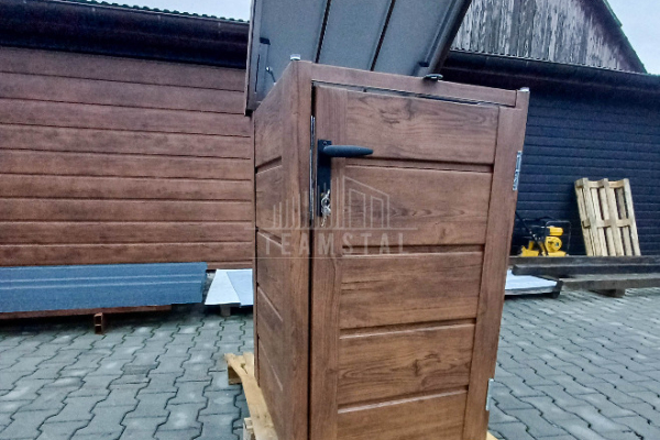 Ogłoszenie - Zabudowa kosza na śmieci wiata śmietnikowa obudowa kubła 80x70x120 cm 1x240L ciemny orzech TS951 - Kłodzko - 1 500,00 zł
