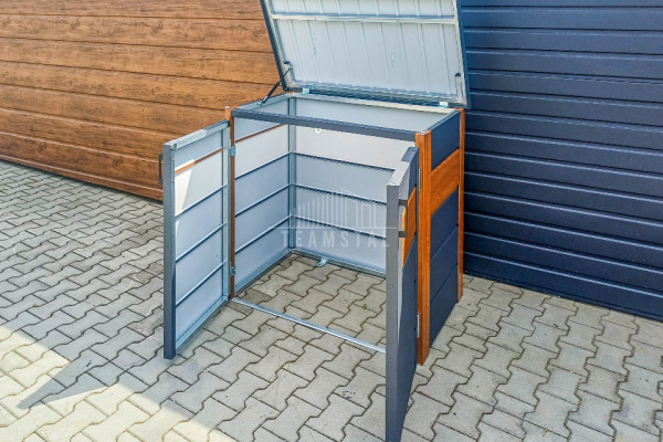 Ogłoszenie - Zabudowa koszy na śmieci wiata śmietnikowa obudowa kubłów 120x65x110 cm 2x120L antracyt + złoty dąb TS952 - Nysa - 2 450,00 zł