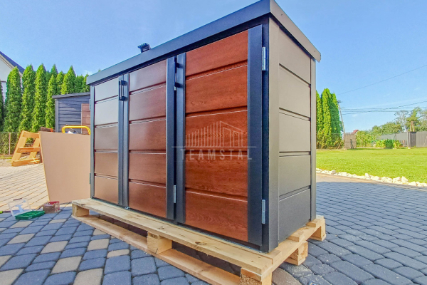 Ogłoszenie - Zabudowa koszy na śmieci wiata śmietnikowa obudowa kubłów 207x80x120 cm 3x240L Antracyt - Jasny Orzech TS954 - Dąbrowa Górnicza - 3 450,00 zł