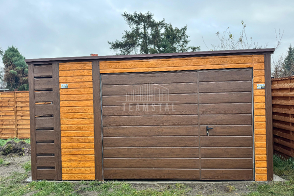 Ogłoszenie - Schowek domek ogrodowy Garaż 4x3m + wiata 0,5m Brama drewnopodobny dach spad w tył TS959 - Ostrowiec Świętokrzyski - 5 390,00 zł