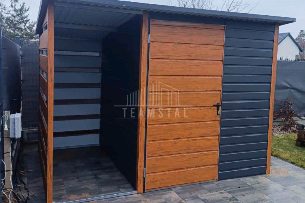 Ogłoszenie - Schowek - domek ogrodowy 2x2m + wiata 1m - Drzwi - okno - antracyt - dach spad w tył  TS981 - Iława - 4 870,00 zł