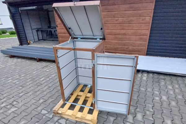 Ogłoszenie - Zabudowa kosza na śmieci wiata śmietnikowa obudowa kubła 80x70x120 cm 1x240L ciemny orzech TS951 - Kłodzko - 1 500,00 zł