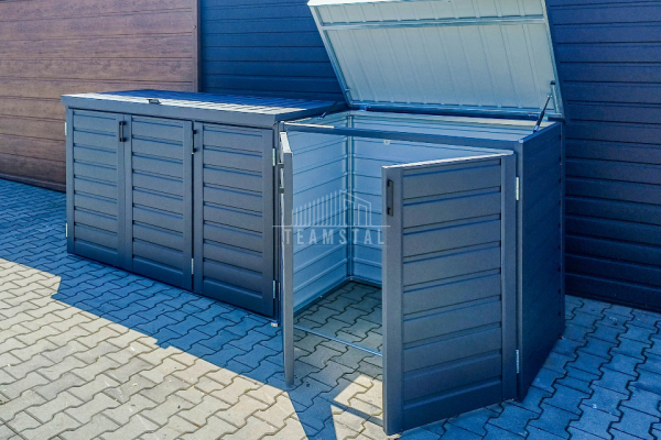 Ogłoszenie - Zabudowa koszy na śmieci wiata śmietnikowa obudowa kubłów 345x80x120 cm 5x240L antracyt TS957 - Sanok - 6 490,00 zł