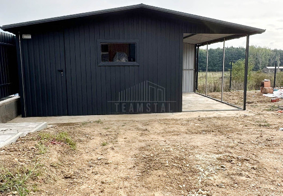 Ogłoszenie - Garaż blaszany Domek ogrodowy Schowek 4x6m + Wiata 2x6m  Drzwi 2x Okno Antracyt Rynny Dach dwuspadowy TS1005 - Katowice - 13 990,00 zł