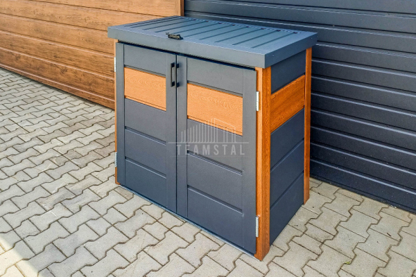 Ogłoszenie - Zabudowa koszy na śmieci wiata śmietnikowa obudowa kubłów 120x65x110 cm 2x120L antracyt + złoty dąb TS952 - Nysa - 2 450,00 zł