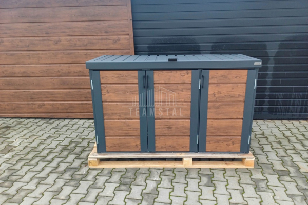 Ogłoszenie - Zabudowa koszy na śmieci wiata śmietnikowa obudowa kubłów 177x65x110 cm 3x120L antracyt + jasny orzech TS953 - Tychy - 3 300,00 zł