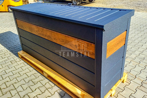 Ogłoszenie - Zabudowa koszy na śmieci wiata śmietnikowa obudowa kubłów 235x65x110 cm 4x120L antracyt + jasny orzech TS958 - Łańcut - 3 990,00 zł
