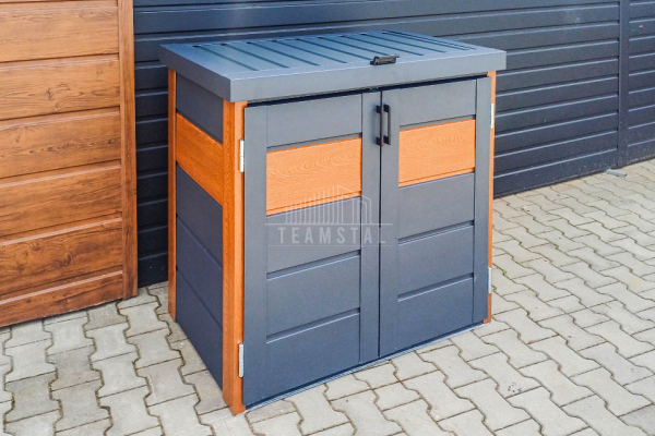 Ogłoszenie - Zabudowa koszy na śmieci wiata śmietnikowa obudowa kubłów 120x65x110 cm 2x120L antracyt + złoty dąb TS952 - Nysa - 2 450,00 zł