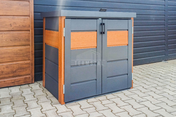 Ogłoszenie - Zabudowa koszy na śmieci wiata śmietnikowa obudowa kubłów 120x65x110 cm 2x120L antracyt + złoty dąb TS952 - Nysa - 2 450,00 zł