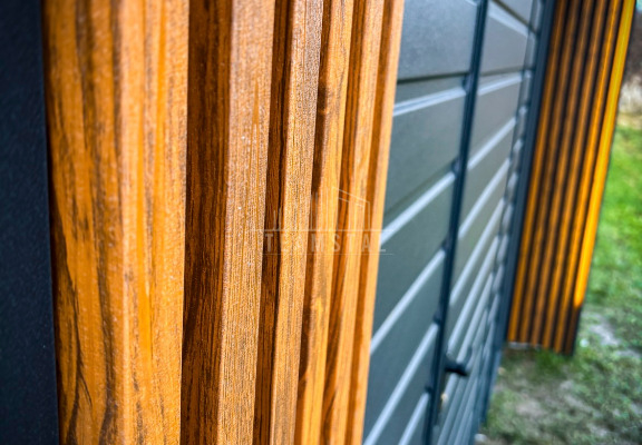 Ogłoszenie - Schowek - Domek ogrodowy PREMIUM 3x3m + wiata 0,5m - drzwi - okno - Dekor z lameli - Antracyt - dach spad w tył TS991 - Mrągowo - 9 490,00 zł