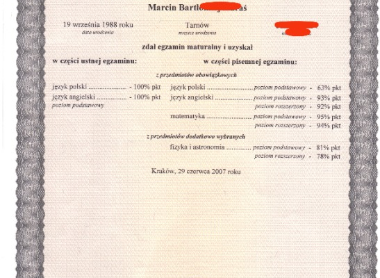 Ogłoszenie - Kupie świadectwo Maturalne z wpisem, Kupie świadectwo technikum z wpisem, Kupie świadectwo zawodówki z wpisem - Tychy - 800,00 zł