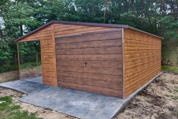 Ogłoszenie - Garaż Blaszany drewnopodobny 4×5 + 2×5 wiata na słupkach PREMIUM - Wrocław - 8 400,00 zł