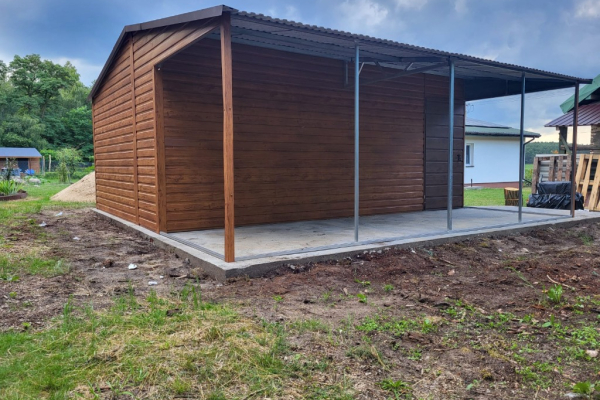 Ogłoszenie - Garaż Blaszany drewnopodobny 4×5 + 2×5 wiata na słupkach PREMIUM - Wrocław - 8 400,00 zł