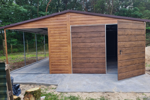 Ogłoszenie - Garaż Blaszany drewnopodobny 4×5 + 2×5 wiata na słupkach PREMIUM - Wrocław - 8 400,00 zł