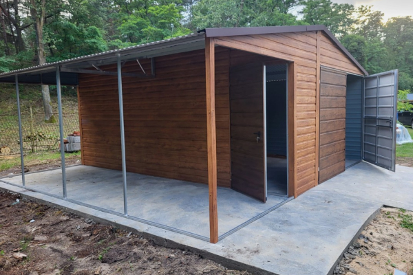 Ogłoszenie - Garaż Blaszany drewnopodobny 4×5 + 2×5 wiata na słupkach PREMIUM - Wrocław - 8 400,00 zł