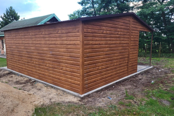 Ogłoszenie - Garaż Blaszany drewnopodobny 4×5 + 2×5 wiata na słupkach PREMIUM - Wrocław - 8 400,00 zł