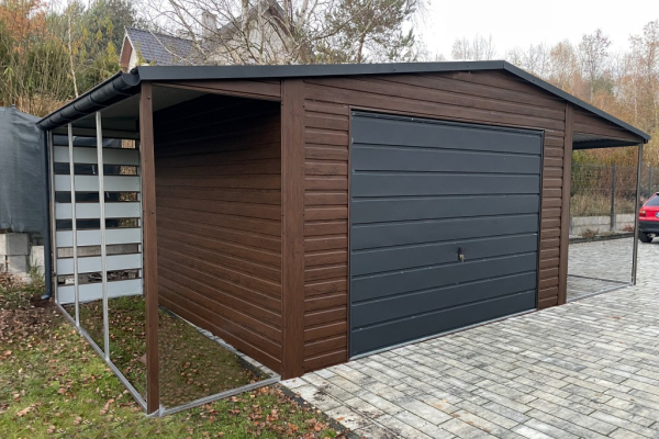 Ogłoszenie - Garaż Blaszany drewnopodobny z wnęką 5.5x5m + 1.5x5m wiata Panelowa - Łódź - 13 100,00 zł