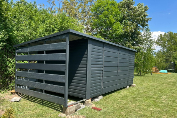 Ogłoszenie - Garaż Schowek Ogrodowy 5×3 + 1×3 wiata Panelowa ciemny grafit MAT - Ostróda - 6 200,00 zł