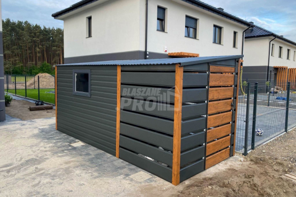 Ogłoszenie - Schowek - Domek Ogrodowy 3x2m + wiata 2m - 2x Drzwi - okno - jasny orzech - dach spad w tył GP554 - Otwock - 7 400,00 zł
