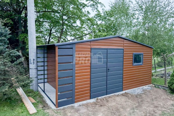 Ogłoszenie - Schowek - Domek Ogrodowy 5,5x3m + wiata 0,5m - Brama - okno - złoty dąb - dach dwuspadowy GP555 - Bydgoszcz - 9 890,00 zł