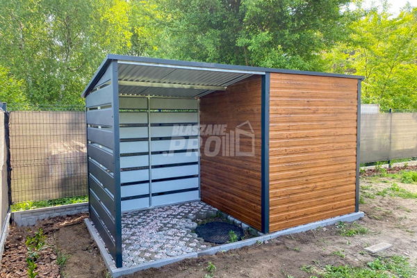 Ogłoszenie - Schowek - Domek Ogrodowy 2x2m + wiata 2m - Drzwi - jasny orzech - dach spad w tył GP547 - Wieluń - 4 600,00 zł