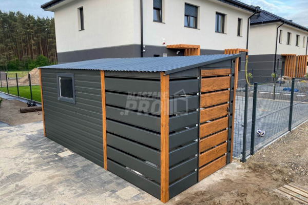 Ogłoszenie - Schowek - Domek Ogrodowy 3x2m + wiata 2m - 2x Drzwi - okno - jasny orzech - dach spad w tył GP554 - Otwock - 7 400,00 zł