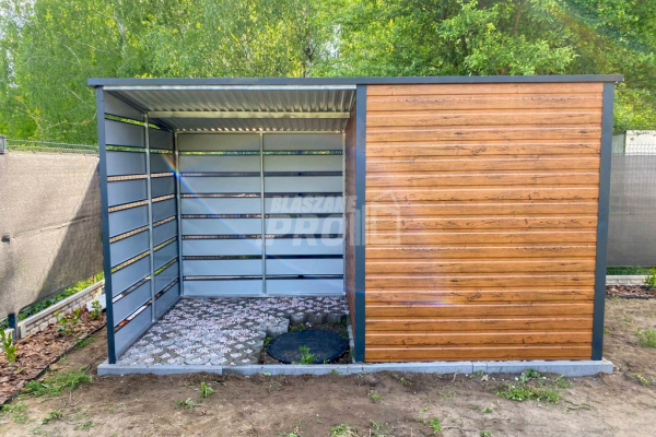 Ogłoszenie - Schowek - Domek Ogrodowy 2x2m + wiata 2m - Drzwi - jasny orzech - dach spad w tył GP547 - Wieluń - 4 600,00 zł