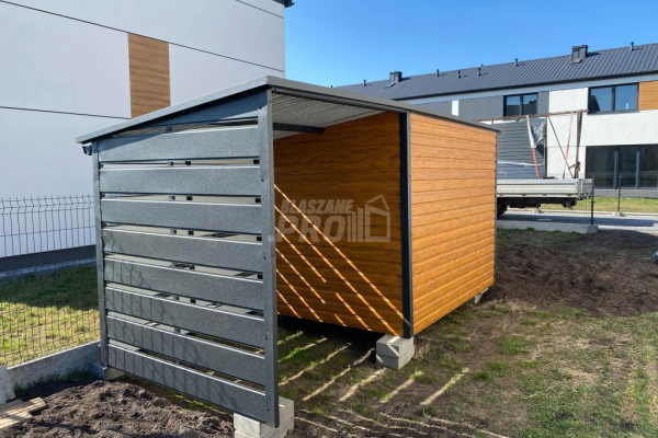 Ogłoszenie - Schowek - Domek Ogrodowy 3x2m + wiata 3m - Drzwi - jasny orzech - dach spad w tył GP552 - Mrągowo - 5 700,00 zł