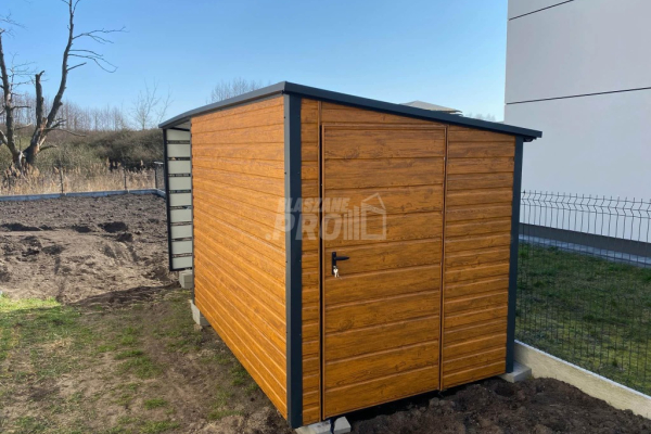 Ogłoszenie - Schowek - Domek Ogrodowy 3x2m + wiata 3m - Drzwi - jasny orzech - dach spad w tył GP552 - Mrągowo - 5 700,00 zł