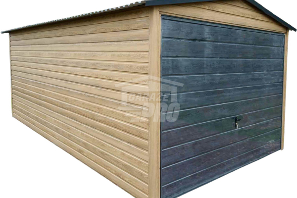 Ogłoszenie - Garaż blaszany 3x6m - Brama uchylna - Winchester - Sosna norweska - Drewnopodobny - Dach dwuspadowy GP445 - Koszalin - 7 990,00 zł