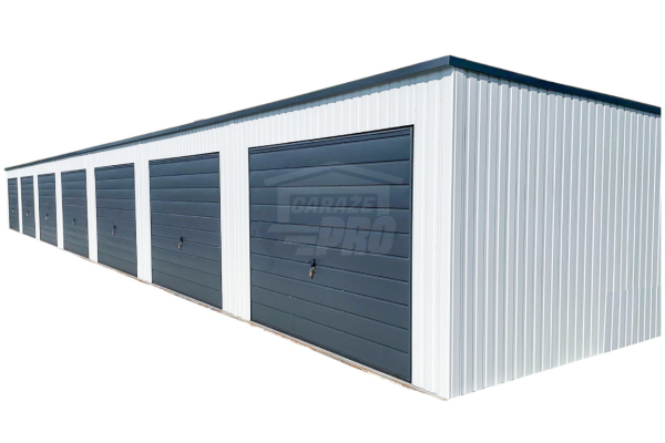 Ogłoszenie - Rząd garaży 28x5,5m - 7x bramy uchylne - biały - antracyt - dach spad w tył  GP489 - Katowice - 47 500,00 zł