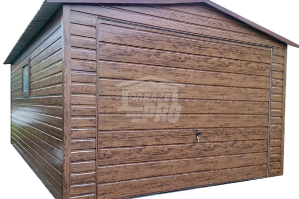 Ogłoszenie - Garaż blaszany 4x6m - Brama uchylna - drzwi - okno - ciemny orzech - drewnopodobny - dach dwuspadowy GP446 - Białogard - 8 200,00 zł