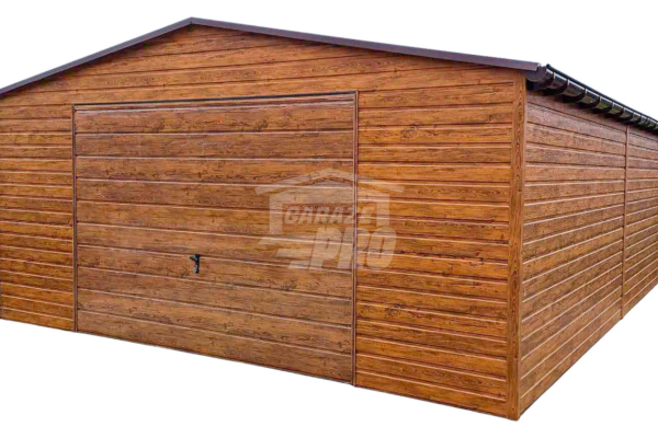 Ogłoszenie - Garaż blaszany 6x6m - Brama uchylna - drzwi - 2x okno - jasny orzech - drewnopodobny - rynny - dach dwuspadowy GP447 - Jarocin - 14 750,00 zł