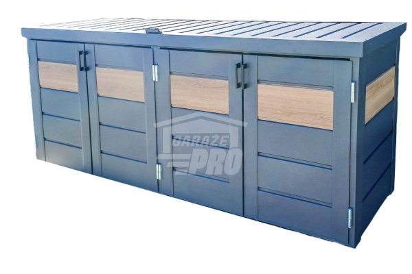 Ogłoszenie - Zabudowa koszy na śmieci wiata śmietnikowa obudowa kubłów 235x65x110 cm 4x120L antracyt + jasny orzech GP513 - Turek - 4 350,00 zł