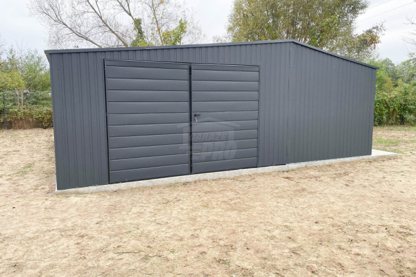 Ogłoszenie - Garaż blaszany 7x7,5m + wnęka 2,5m - 2x brama dwuskrzydłowa - 2x okno - antracyt -  dach dwuspadowy  GP481 - Poznań - 16 300,00 zł