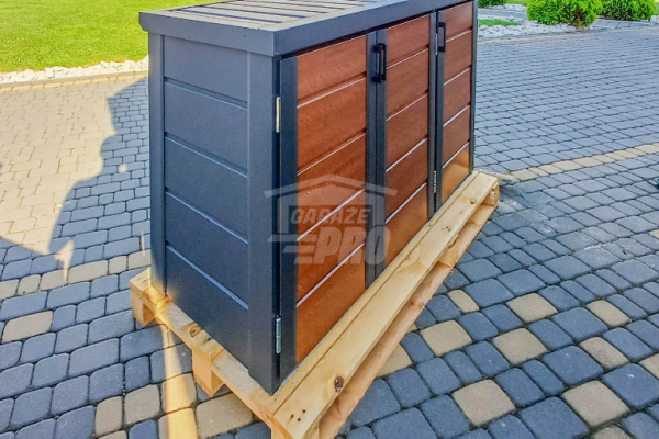 Ogłoszenie - Zabudowa koszy na śmieci wiata śmietnikowa obudowa kubłów 207x80x120 cm 3x240L Antracyt - Jasny Orzech GP511 - Września - 3 450,00 zł