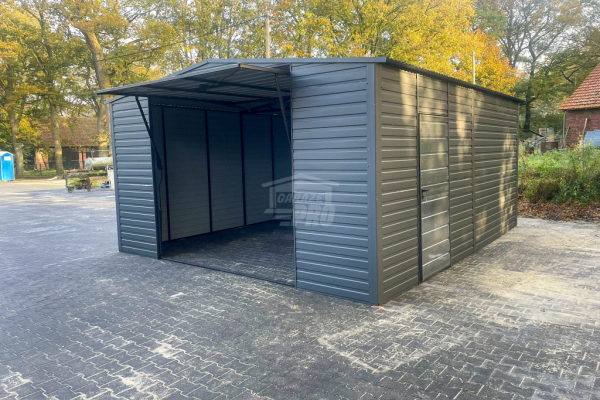 Ogłoszenie - Garaż blaszany 5x5,5m - Brama uchylna - drzwi - antracyt - dach dwuspadowy GP522 - Kościerzyna - 10 050,00 zł