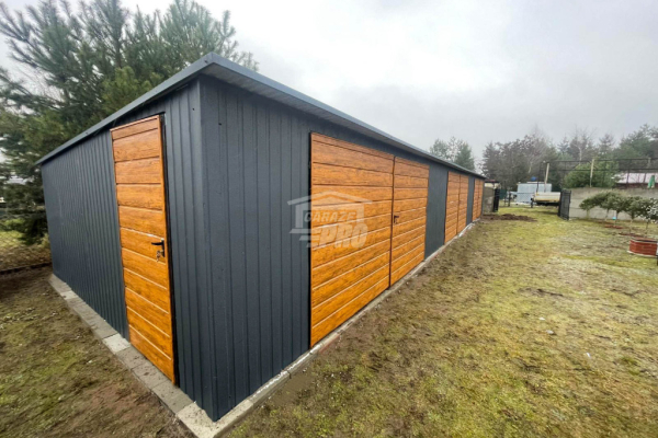 Ogłoszenie - Rząd garaży Garaż blaszany 18x5m 3x brama dwuskrzydłowa drzwi drewnopodobny dach GP525 - Gryfice - 22 900,00 zł