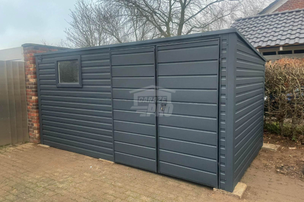 Ogłoszenie - Schowek - Domek ogrodowy 4x2m - Brama dwuskrzydłowa - okno - antracyt - dach spad w tył GP528 - Nysa - 4 400,00 zł