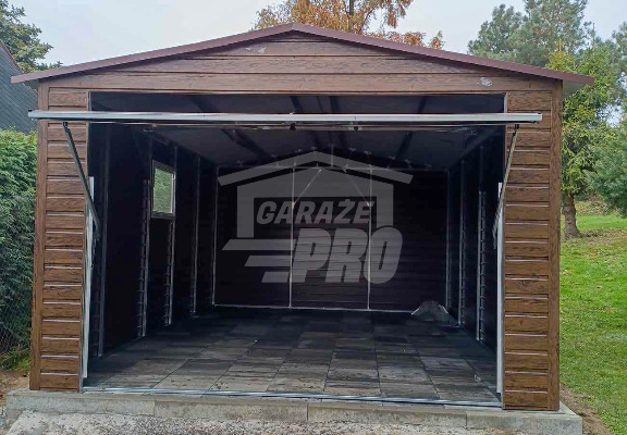 Ogłoszenie - Garaż blaszany 4x6m - Brama uchylna - drzwi - okno - ciemny orzech - drewnopodobny - dach dwuspadowy GP446 - Białogard - 8 200,00 zł