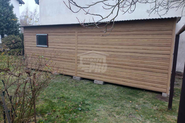 Ogłoszenie - Garaż blaszany 4x7m - Brama dwuskrzydłowa - okno - Jasnny orzech - drewnopodobny - dach spad w bok GP519 - Radomsko - 7 990,00 zł