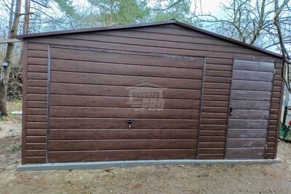 Ogłoszenie - Garaż blaszany 5,5x6m - Brama uchylna - drzwi - Ciemny orzech - drewnopodobny - dach dwuspadowy GP520 - Sopot - 12 990,00 zł