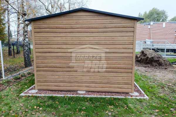 Ogłoszenie - Garaż blaszany 3x6m - Brama uchylna - Winchester - Sosna norweska - Drewnopodobny - Dach dwuspadowy GP445 - Koszalin - 7 990,00 zł